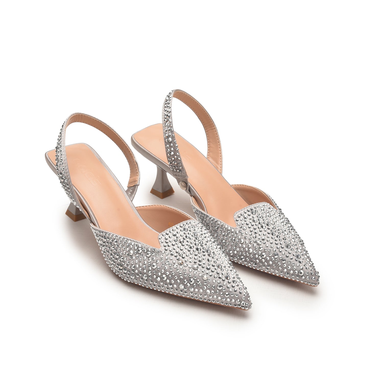 Silver Slingback Heels with Rhinestone Detailing | 483N-S