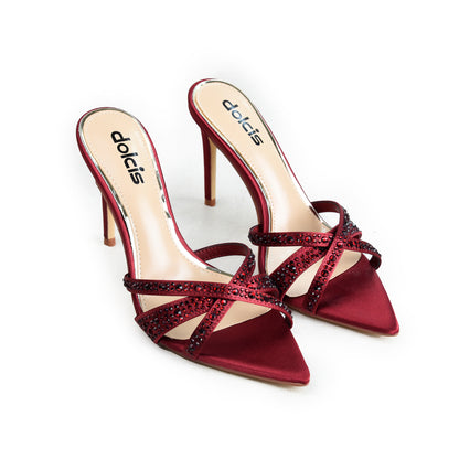 Maroon Crystal Strap Party-Heels | 510N-M