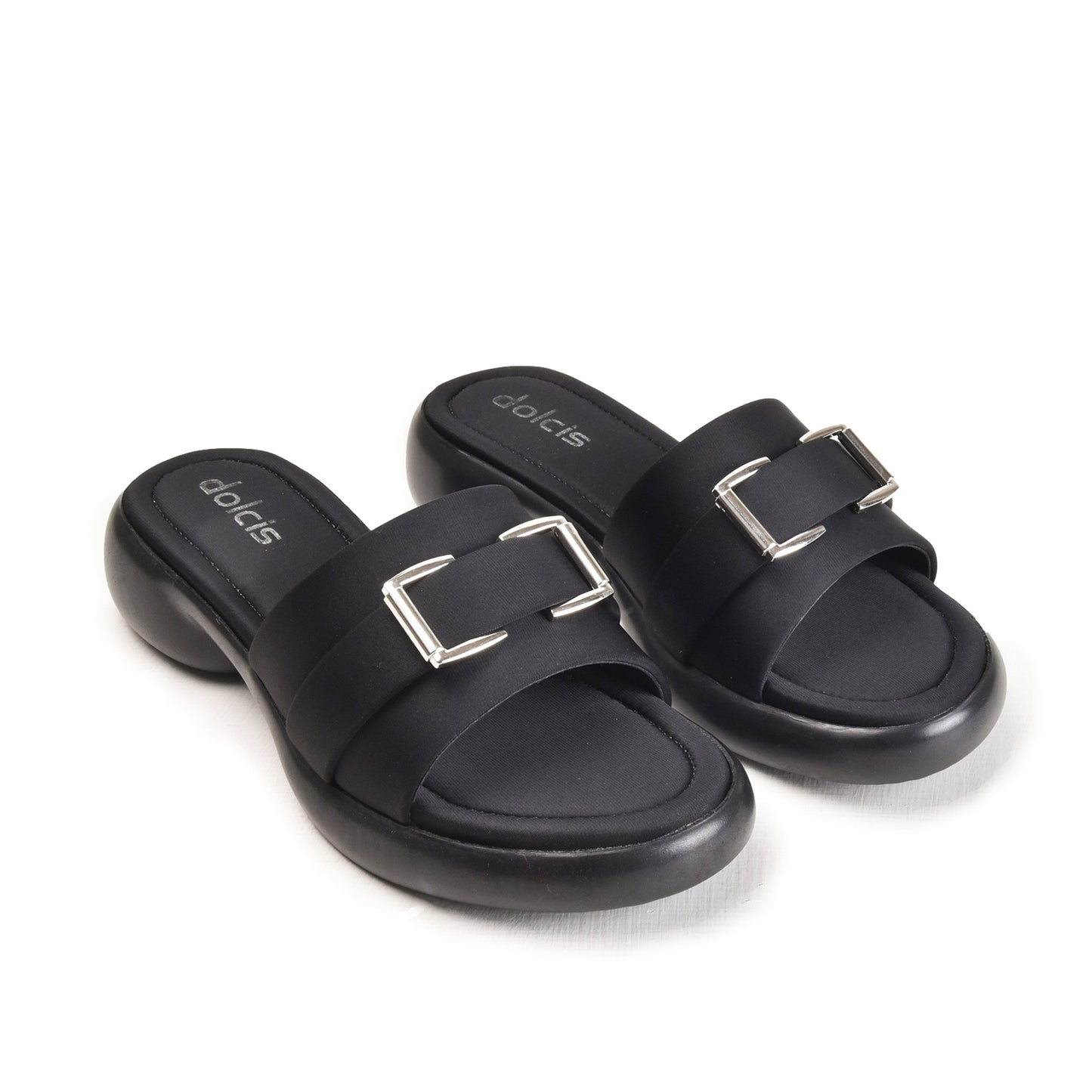 Black Buckle Strap Comfort Flats | 503M-C Dolcis