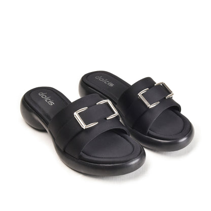 Black Buckle Strap Comfort Flats | 503M-C Dolcis