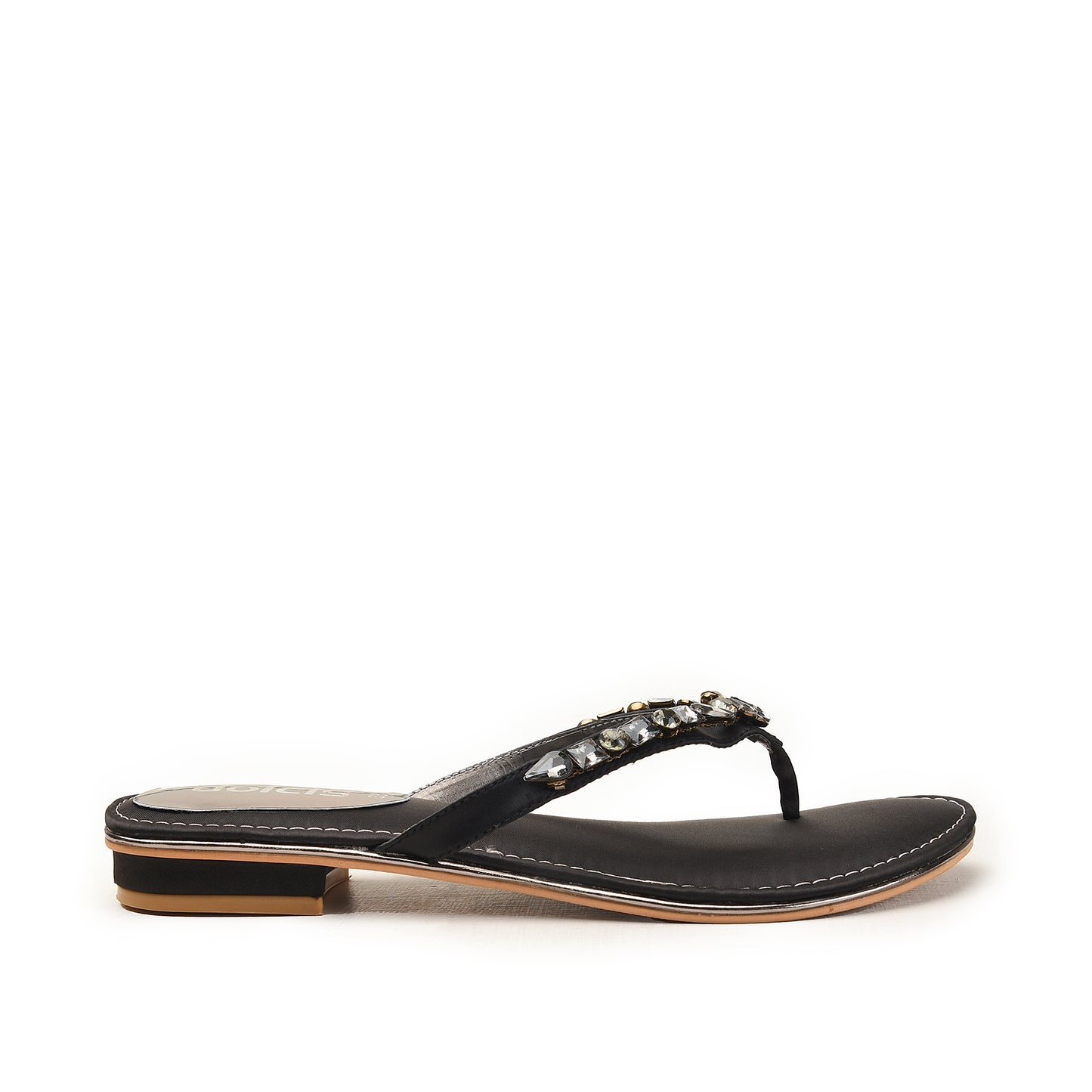 Black Embellished Flat Sandals for Women Slippers | 783R-C