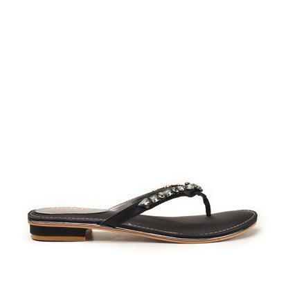 Black Embellished Flat Sandals for Women Slippers | 783R-C