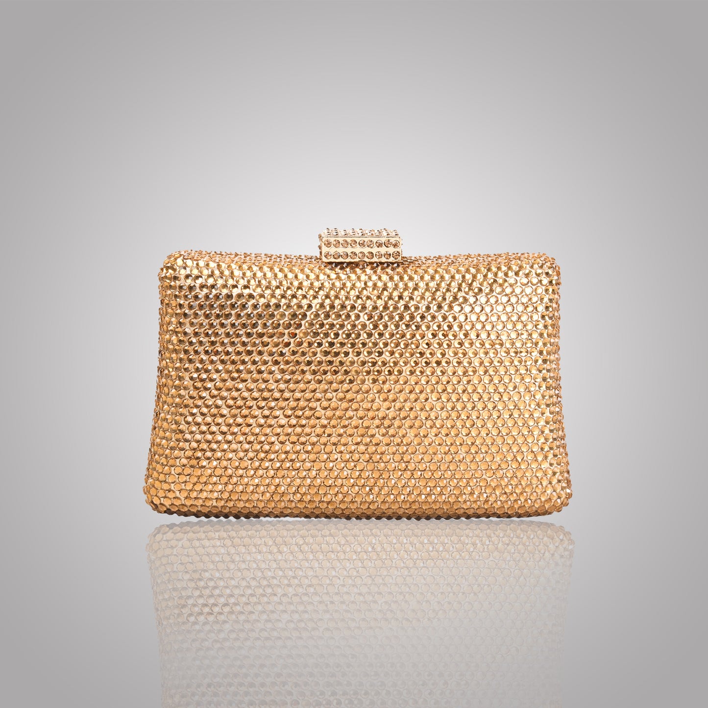 Elegant Golden Rectangular Swarovski Clutch | C1341-X
