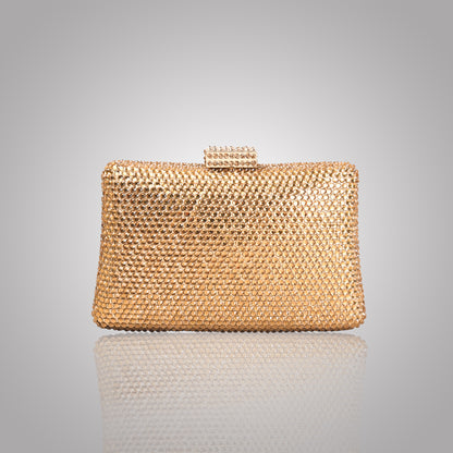Elegant Golden Rectangular Swarovski Clutch | C1341-X