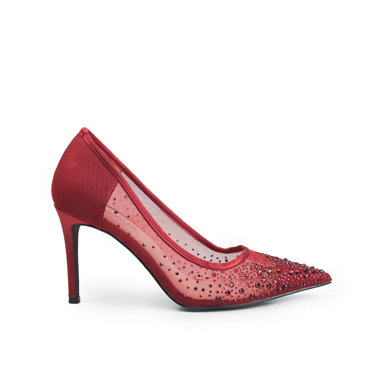 Maroon Crystal-Embellished  Heels | 438P-M