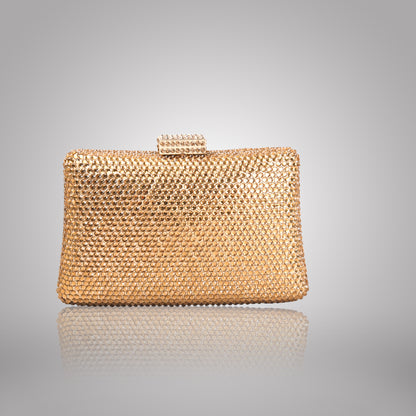 Elegant Golden Rectangular Swarovski Clutch | C1341-X