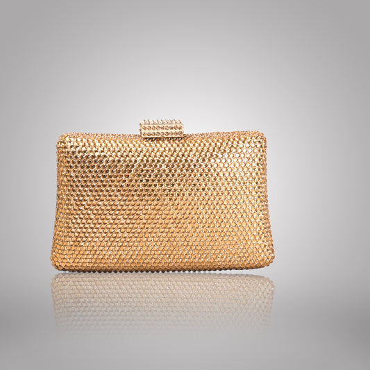 Elegant Golden Rectangular Swarovski Clutch | C1341-X