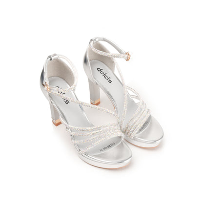 Silver Strappy Block Heels | 200H-S Dolcis