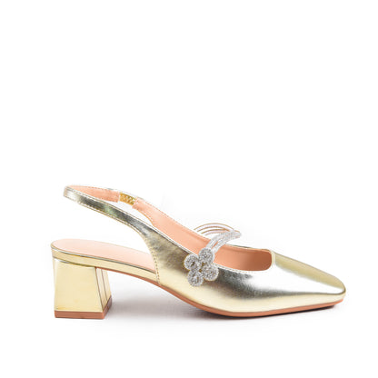 Golden  Ankle Strap Block Heel Pumps | 422P-X