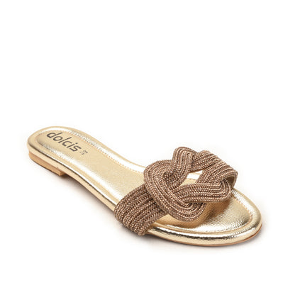 Gold Glitter Bow Flats for Women Slippers | 562L-X