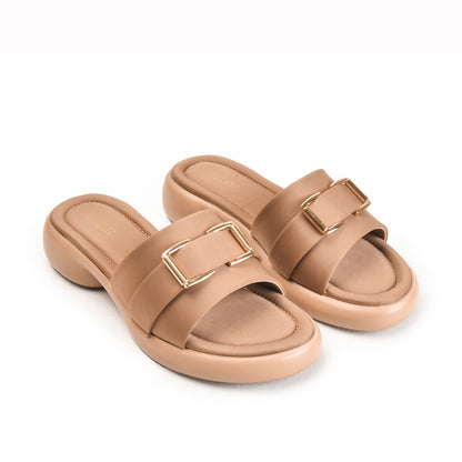 Beige Buckle Strap Comfort Flats | 503M-BI Dolcis