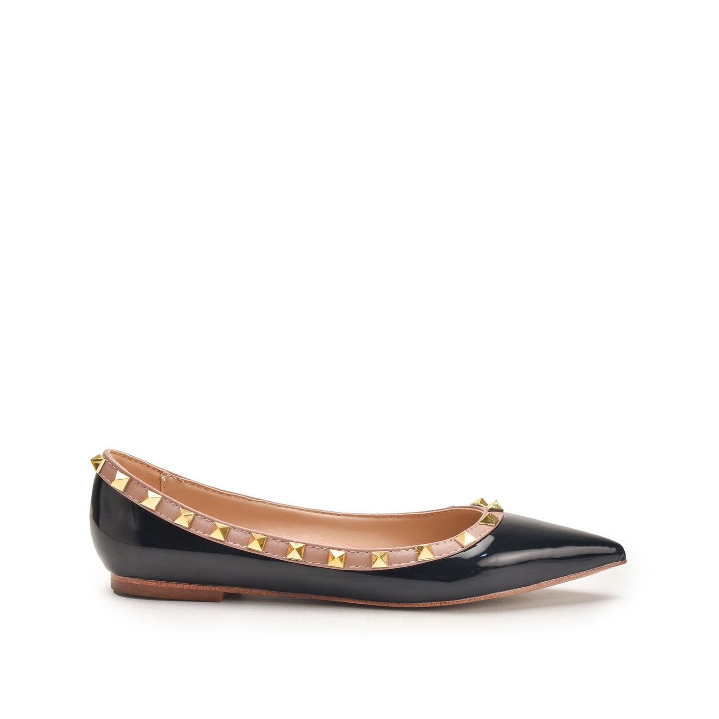 Black Pointed Toe Flats with Gold Studs Pumps  | 481N-C