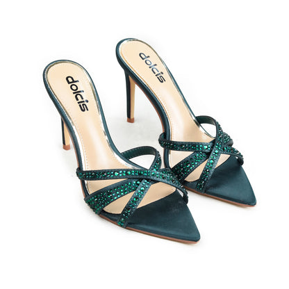 Green Crystal Strap Party-Heels | 510N-K
