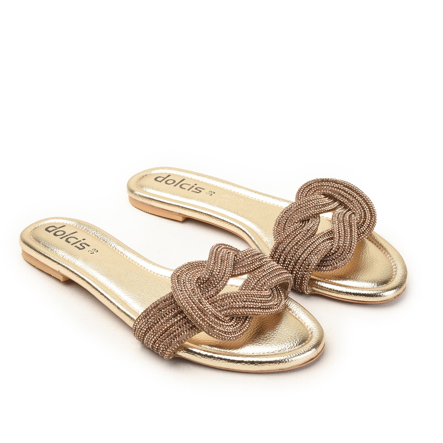 Gold Glitter Bow Flats for Women Slippers | 562L-X