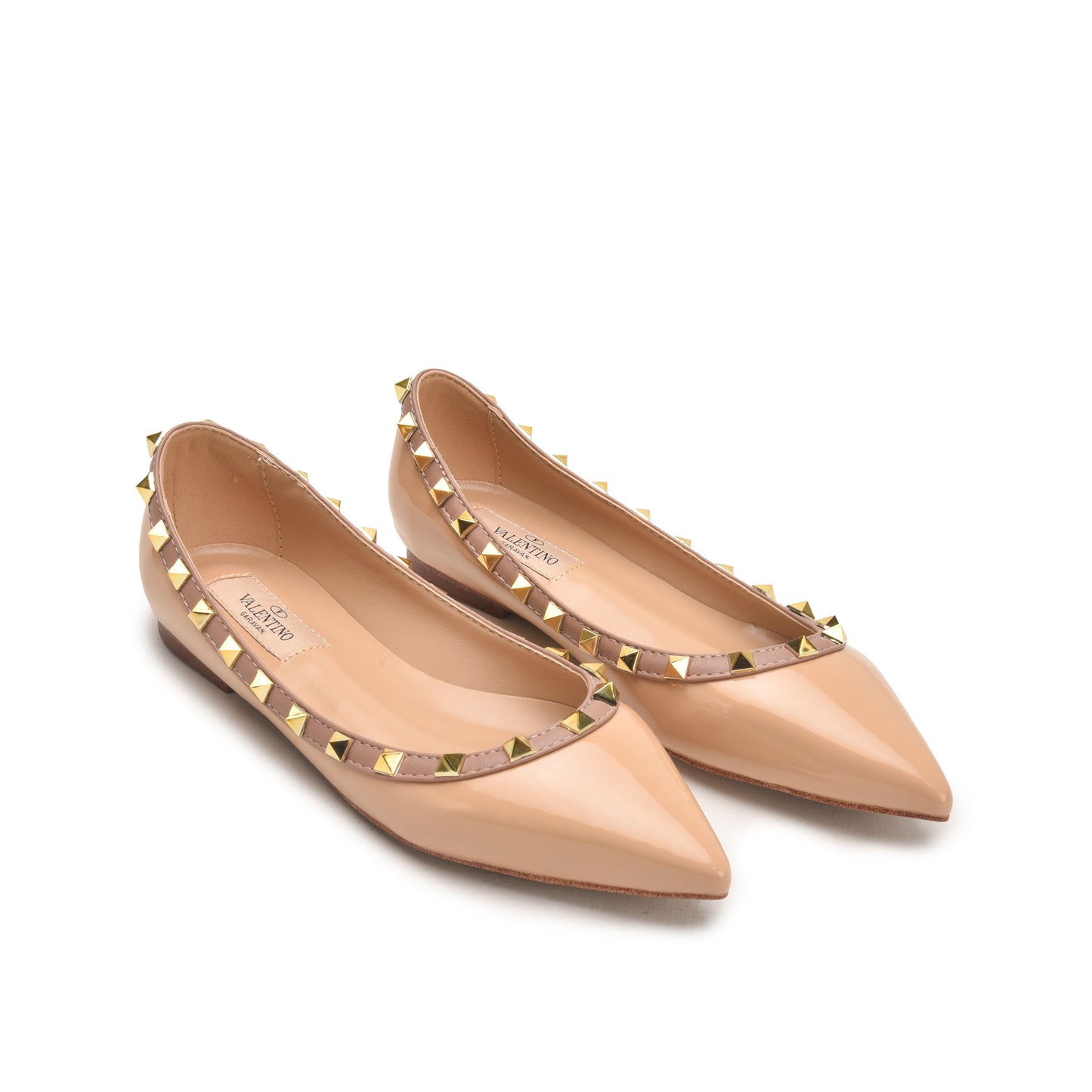 Nude Pointed Toe Flats with Gold Studs Pumps  | 481N-F