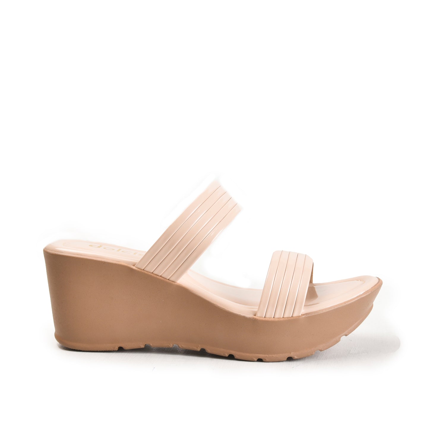 Beige Double Strap Wedge Slip-On Flats | 501M-F Dolcis
