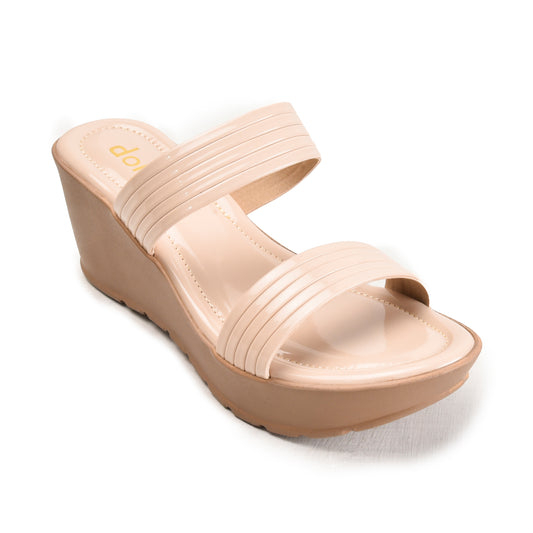 Beige Double Strap Wedge Slip-On Flats | 501M-F Dolcis