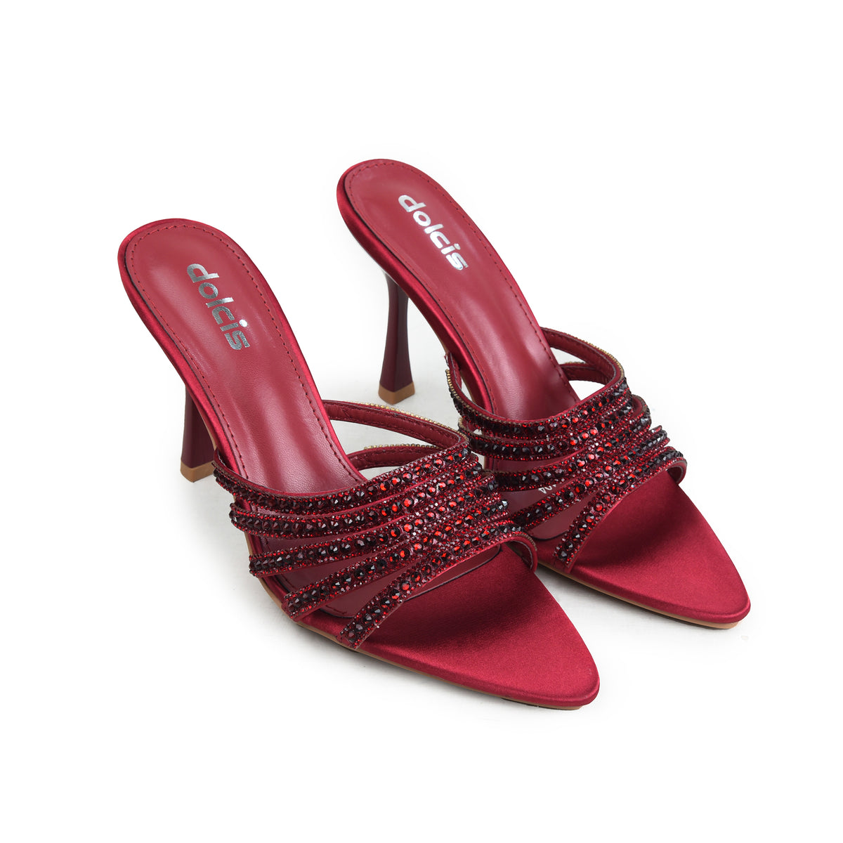 Maroon Crystal Strap Party Heels | 512N-M