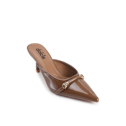 Brown Patent Strap Mule Heels| 433P-B