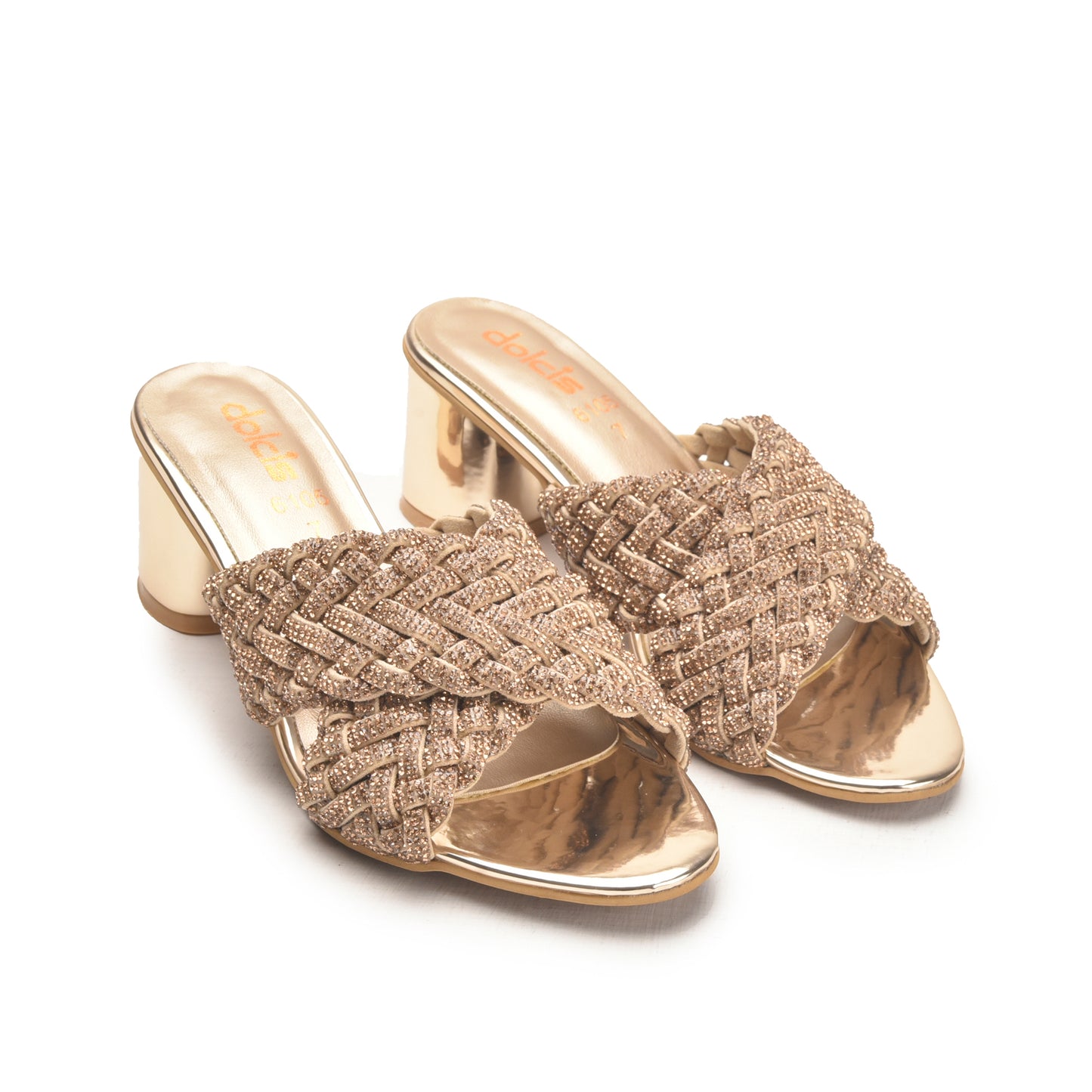 Golden Braided Block Heels for Women | 573L-X Dolcis