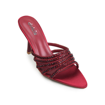 Maroon Crystal Strap Party Heels | 512N-M