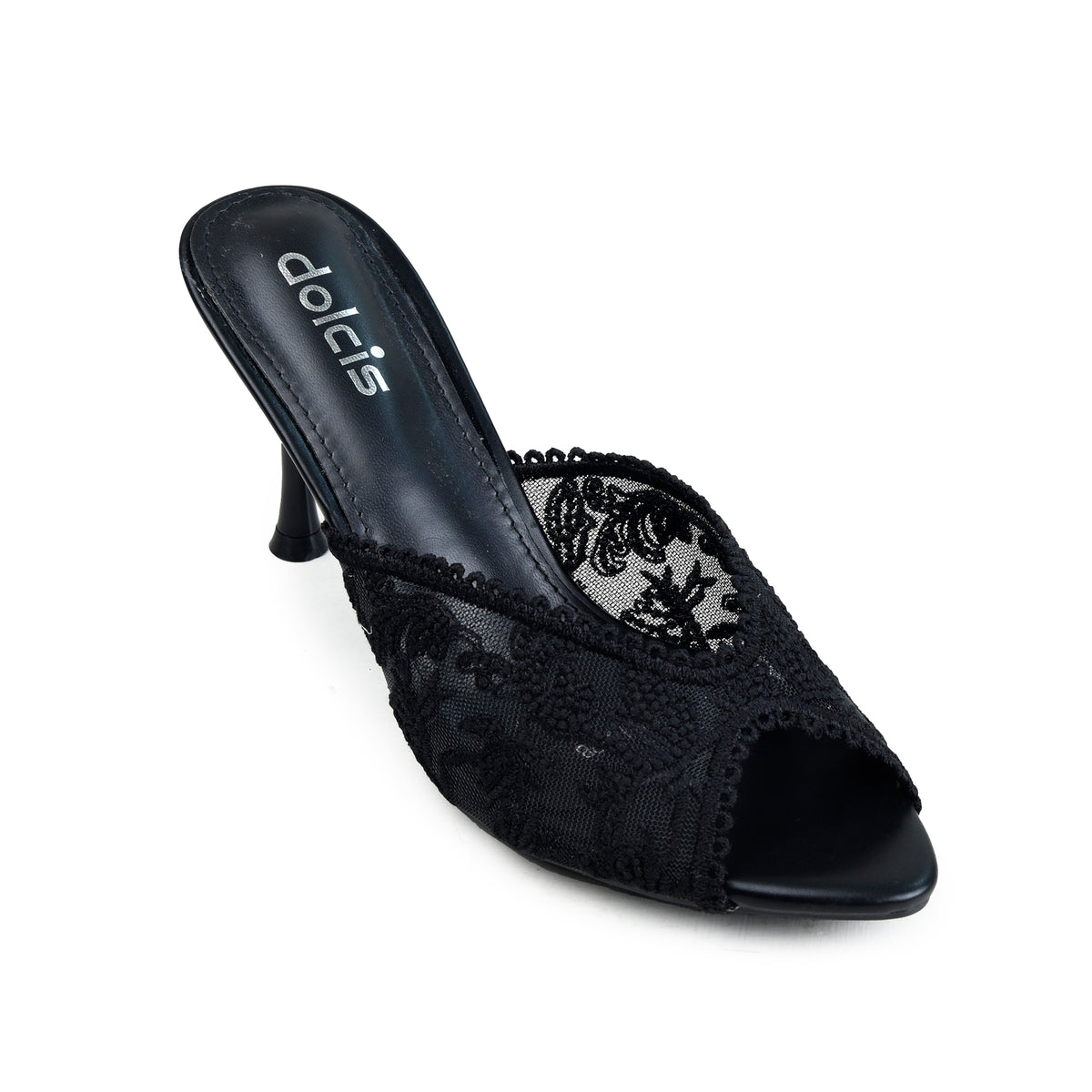 Black Textured Pencil Heel Sandals | 513N-C