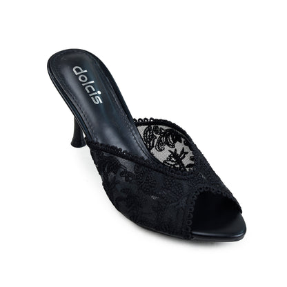 Black Textured Pencil Heel Sandals | 513N-C