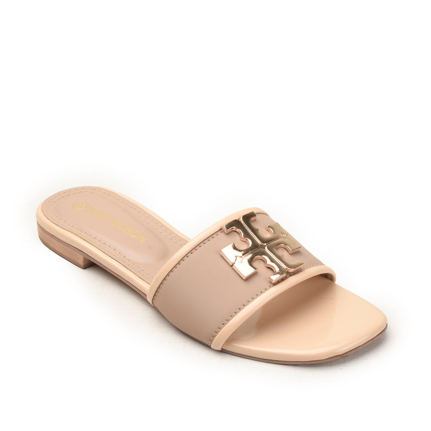 Beige Flat Slides with Chain Detail Slippers| 522M-F