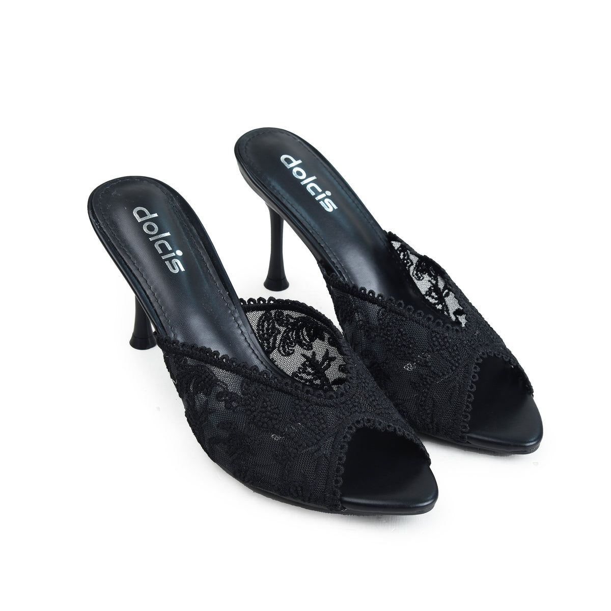 Black Textured Pencil Heel Sandals | 513N-C