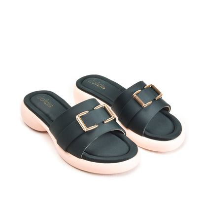 Black and White Buckle Strap Flats | 503M-K Dolcis
