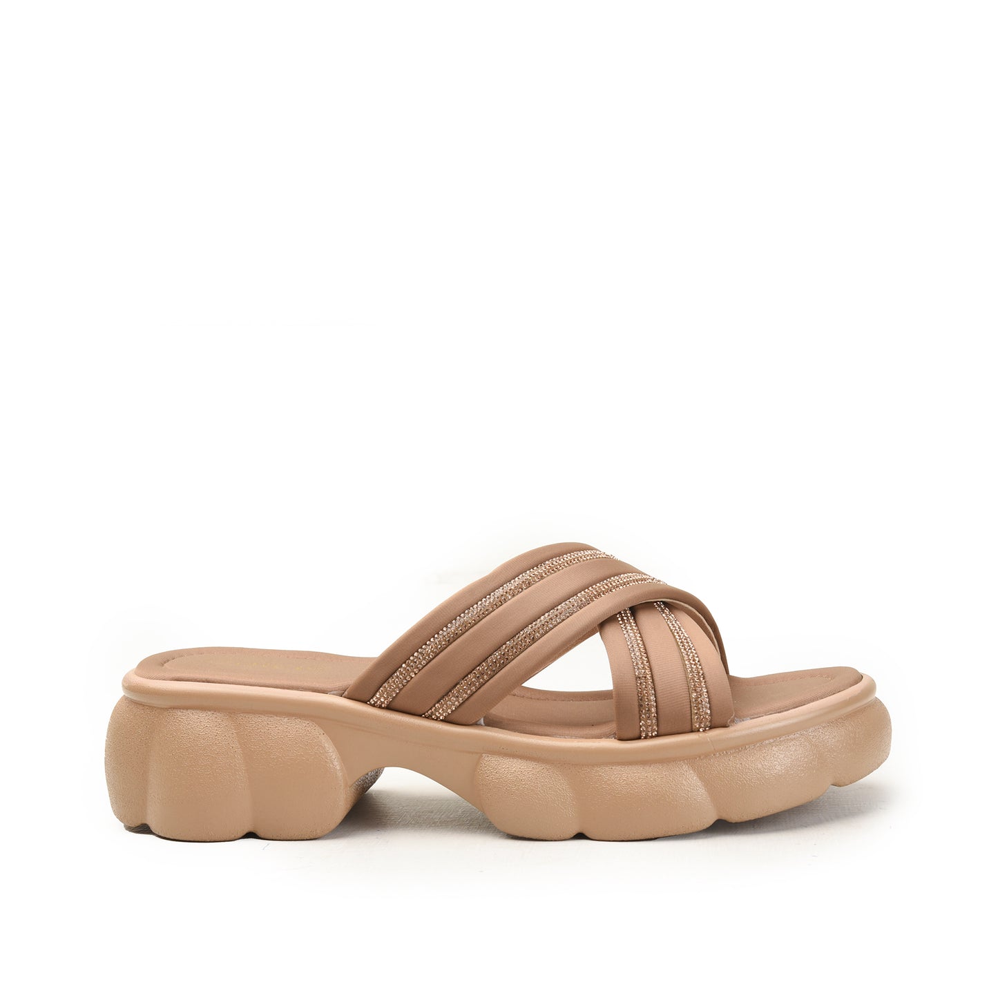 Beige Criss-Cross Comfort Sandals with Chunky Sole Flat | 533M-B