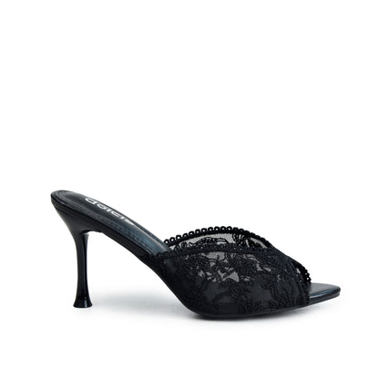 Black Textured Pencil Heel Sandals | 513N-C