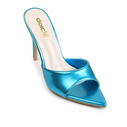 Metallic Aqua Blue Crystal Strap Party Heels | 506N-N