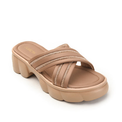 Beige Criss-Cross Comfort Sandals with Chunky Sole Flat | 533M-B
