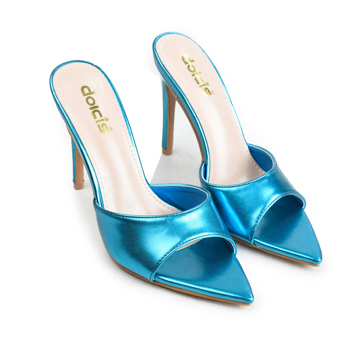 Metallic Aqua Blue Crystal Strap Party Heels | 506N-N