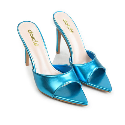 Metallic Aqua Blue Crystal Strap Party Heels | 506N-N