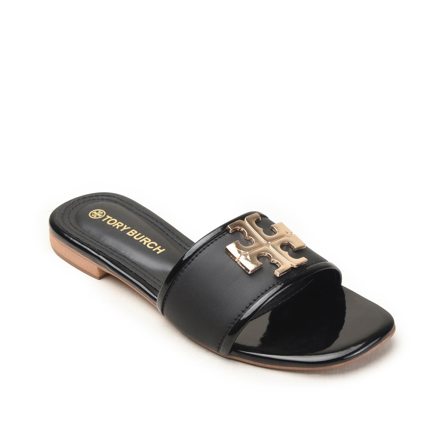 Black Slip-On Flats with Gold Detail Slippers| 522M-C