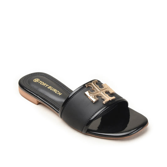 Black Slip-On Flats with Gold Detail Slippers| 522M-C