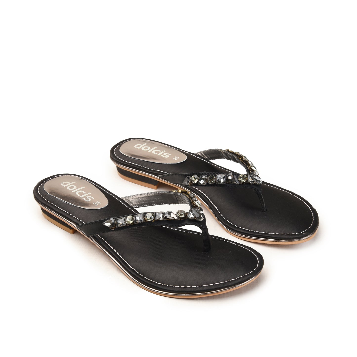 Black Embellished Flat Sandals for Women Slippers | 783R-C