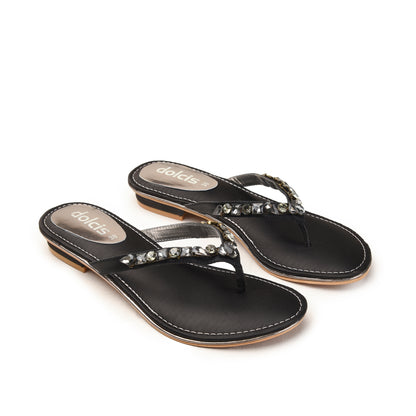 Black Embellished Flat Sandals for Women Slippers | 783R-C