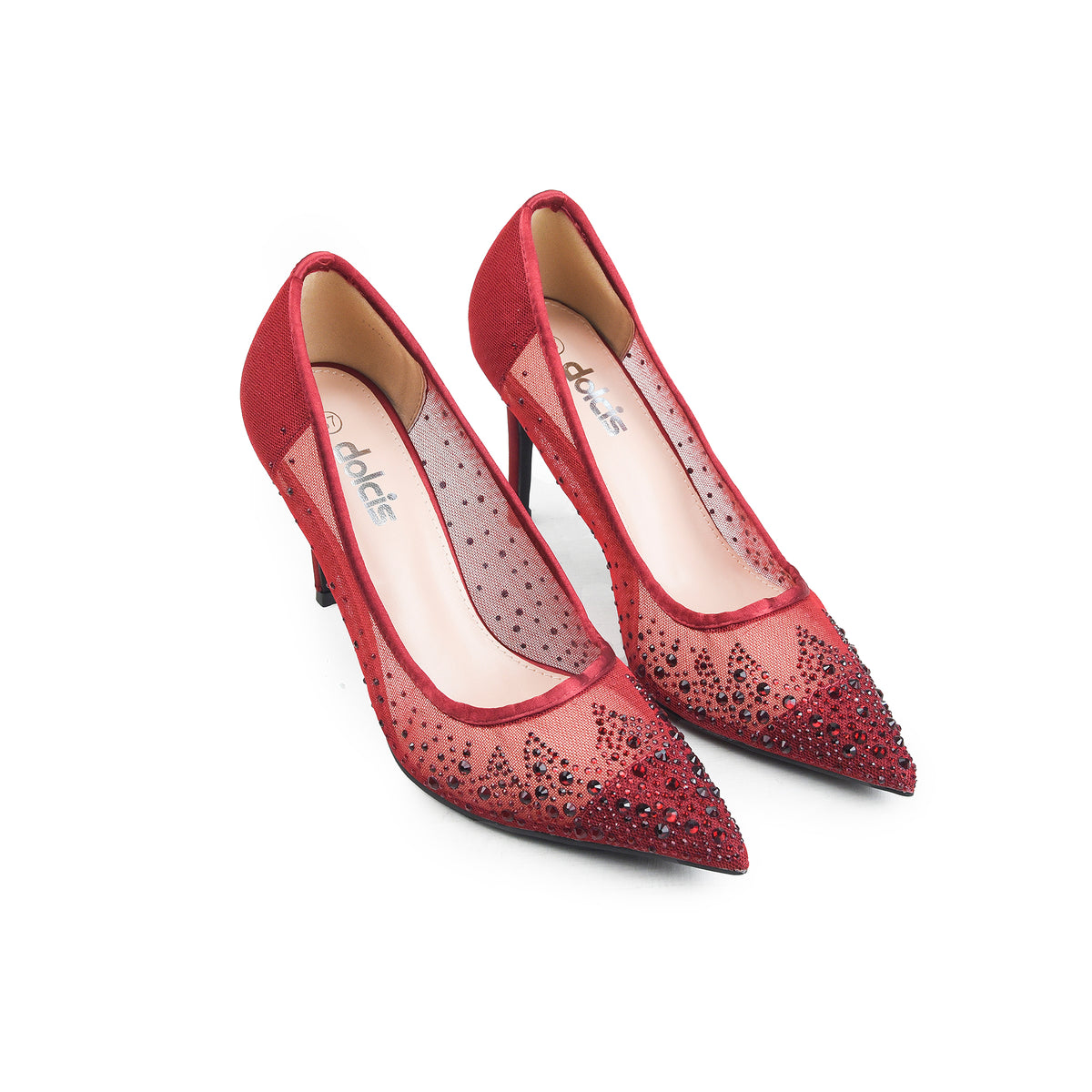 Maroon Crystal-Embellished  Heels | 438P-M