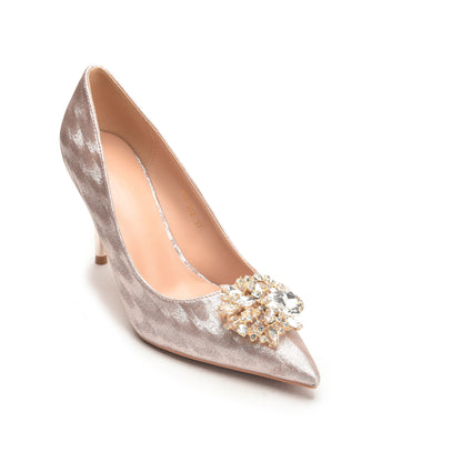 Blush Pink Stiletto Heels with Floral Embellishment | 485N-PX