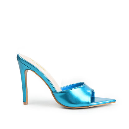 Metallic Aqua Blue Crystal Strap Party Heels | 506N-N