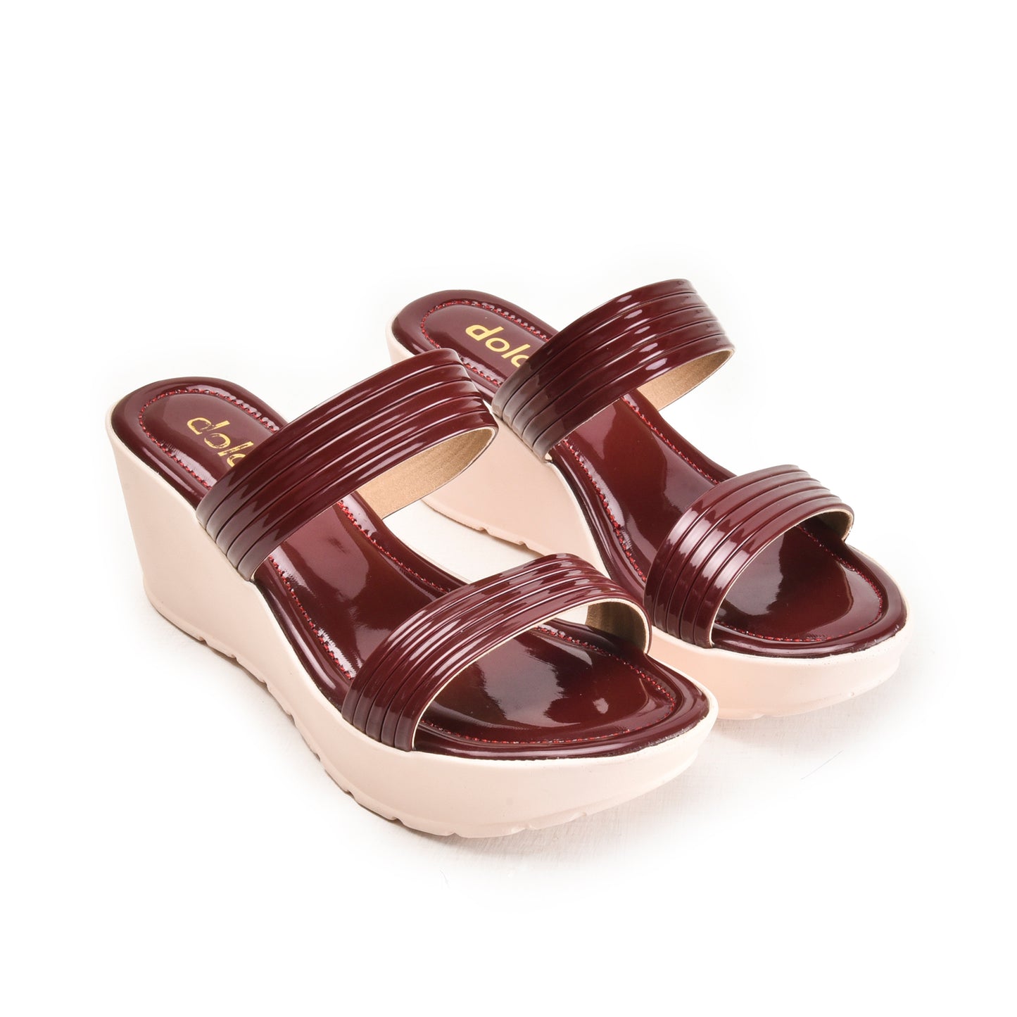 Maroon Double Strap Glossy Wedge Flats | 501M-M Dolcis