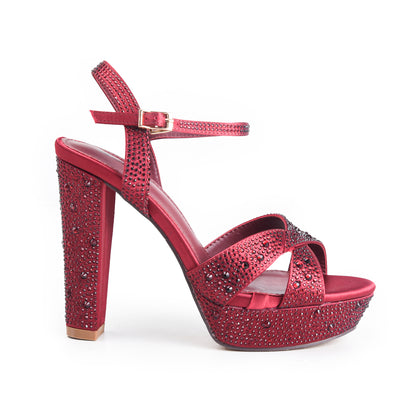 Maroon Embellished Party Block Heels  | 259H-M