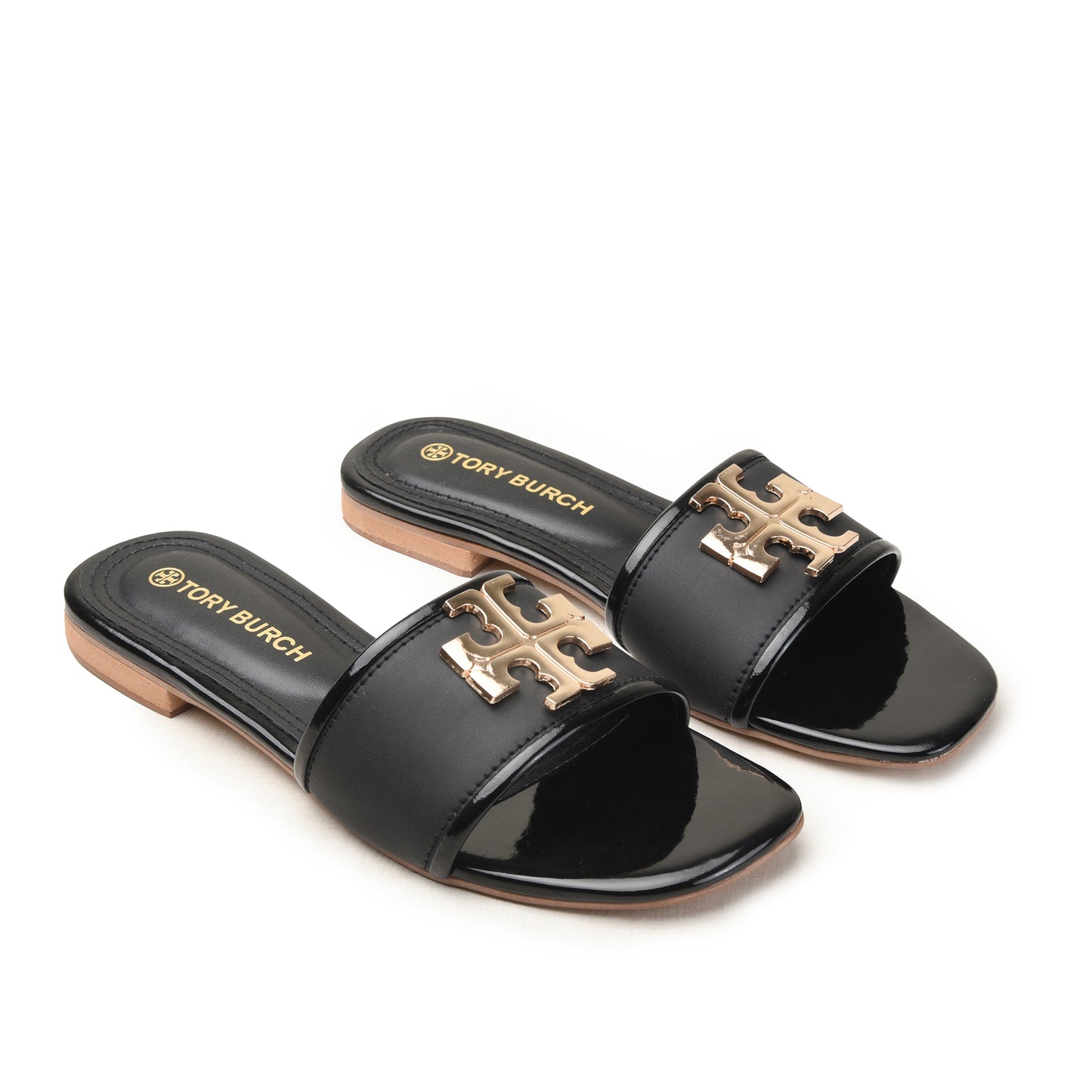 Black Slip-On Flats with Gold Detail Slippers| 522M-C