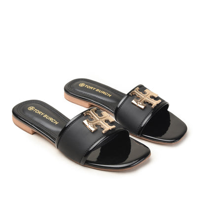 Black Slip-On Flats with Gold Detail Slippers| 522M-C