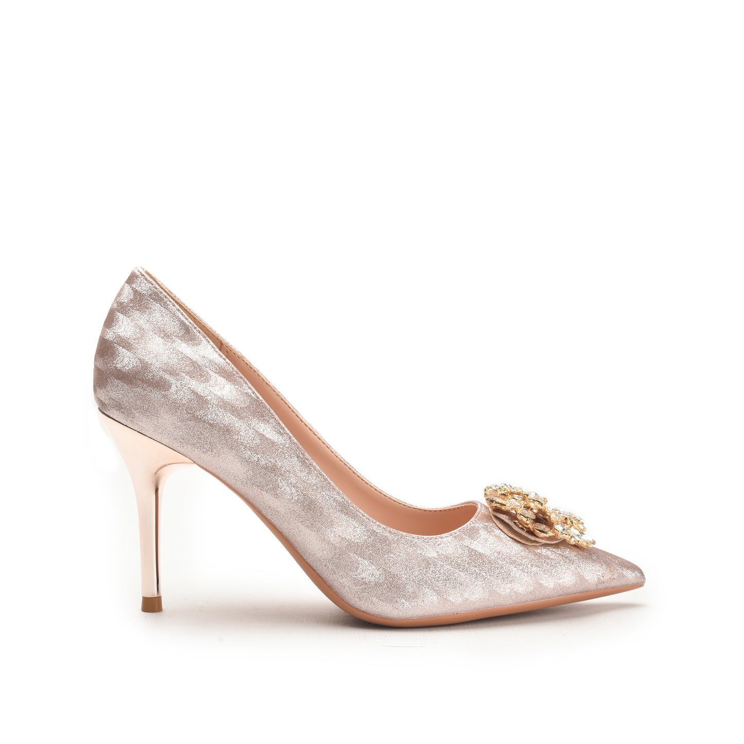 Blush Pink Stiletto Heels with Floral Embellishment | 485N-PX