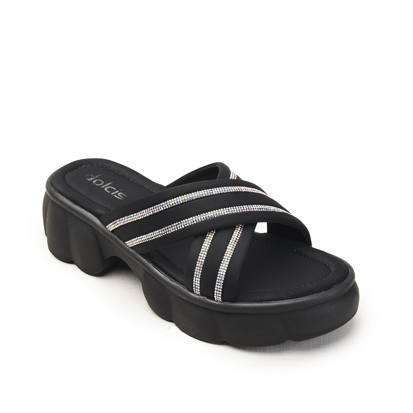 Black Crisscross Strap Sandals with Cushioned Sole Flat  | 533M-C