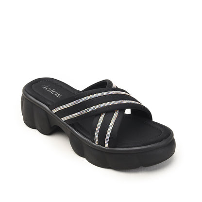 Black Crisscross Strap Sandals with Cushioned Sole Flat  | 533M-C